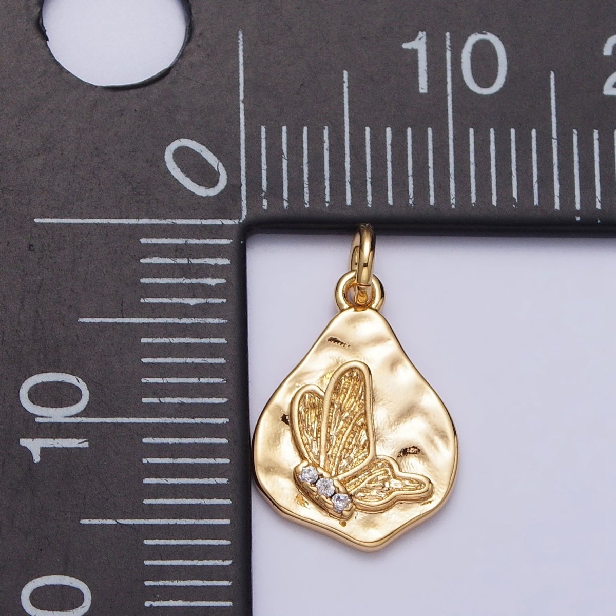 16K Gold Filled Butterfly Micro Paved CZ Abstract Hammered Charm in Gold & Silver | A-928 - DLUXCA