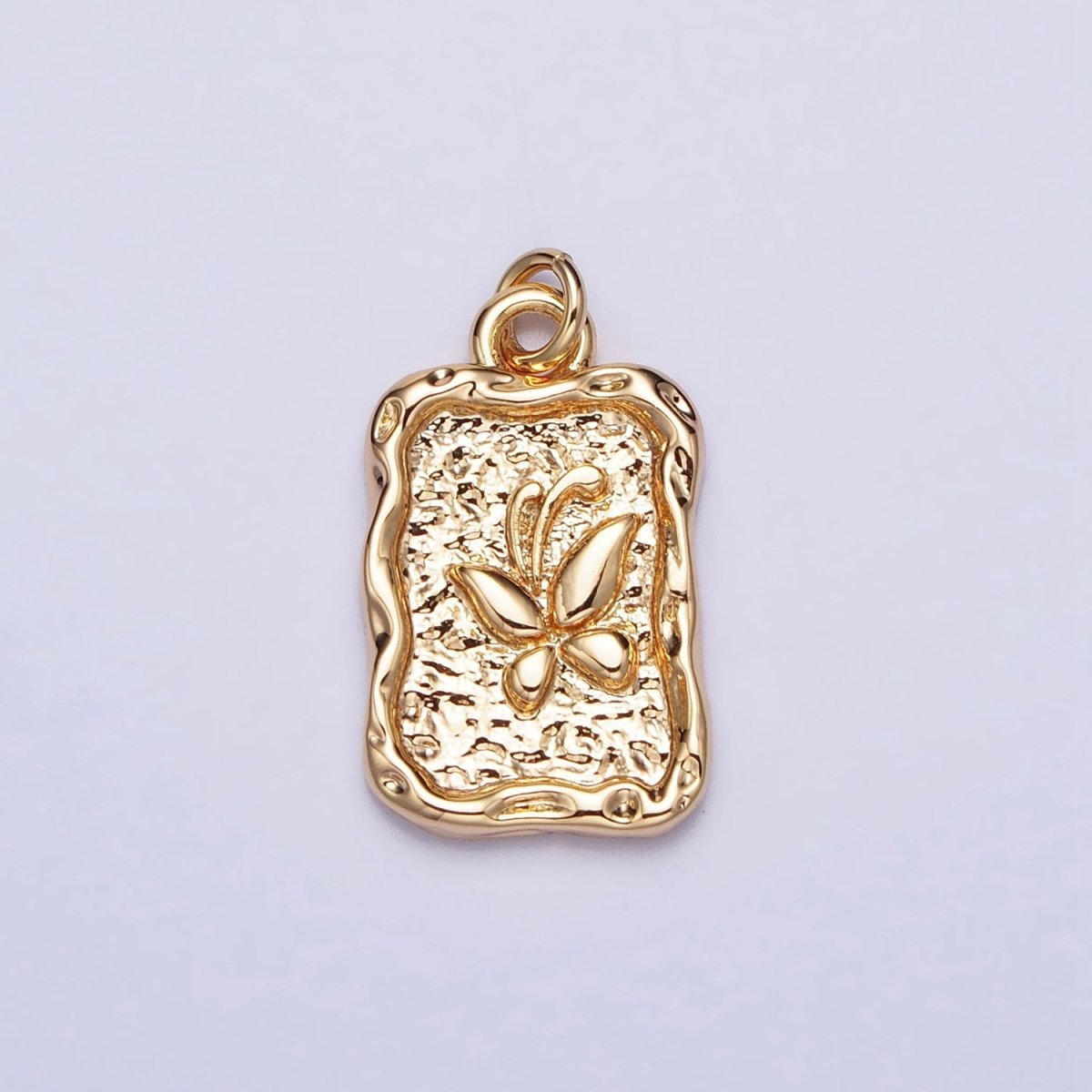 16K Gold Filled Butterfly Textured Hammered Rectangular Stamped Charm in Gold & Silver | AC393 AC394 - DLUXCA