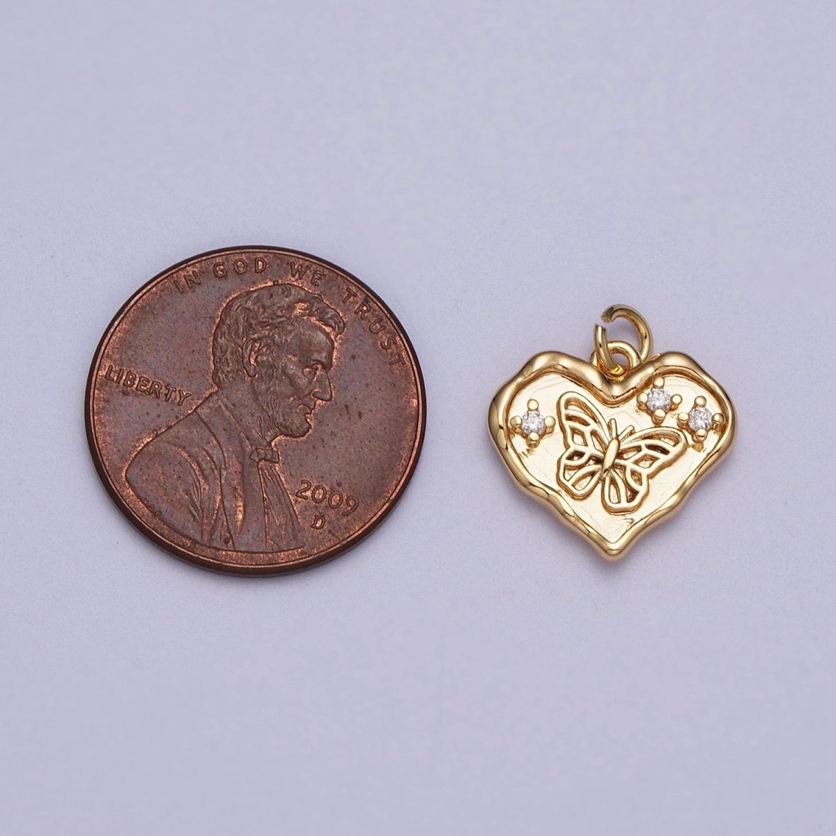 16K Gold Filled Butterfly Textured Stamped Heart Charm | E-024 - DLUXCA
