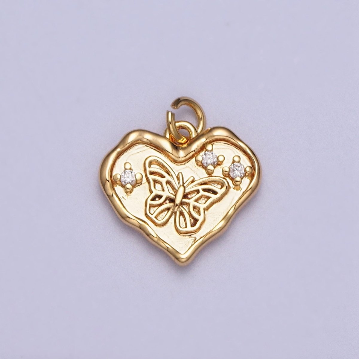 16K Gold Filled Butterfly Textured Stamped Heart Charm | E-024 - DLUXCA