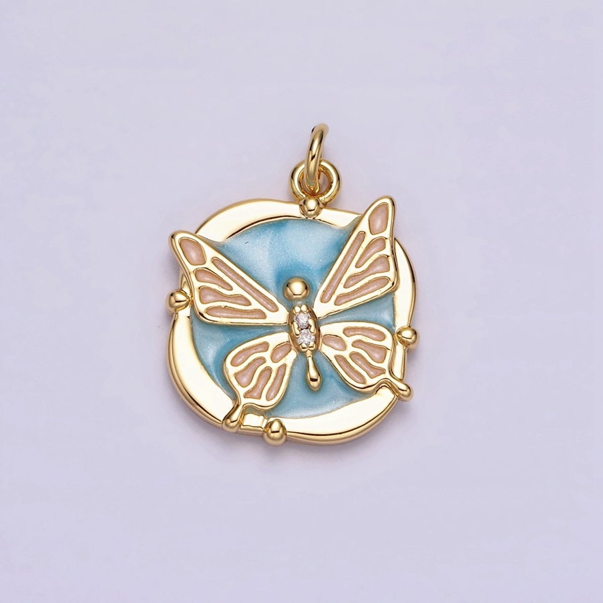 16K Gold Filled Butterfly White, Pink, Blue Sparkly Enamel Round Square Charm in Gold & Silver | AC1549 - AC1554 - DLUXCA