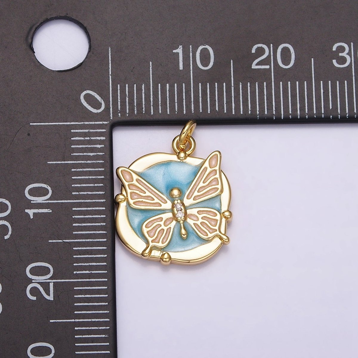 16K Gold Filled Butterfly White, Pink, Blue Sparkly Enamel Round Square Charm in Gold & Silver | AC1549 - AC1554 - DLUXCA