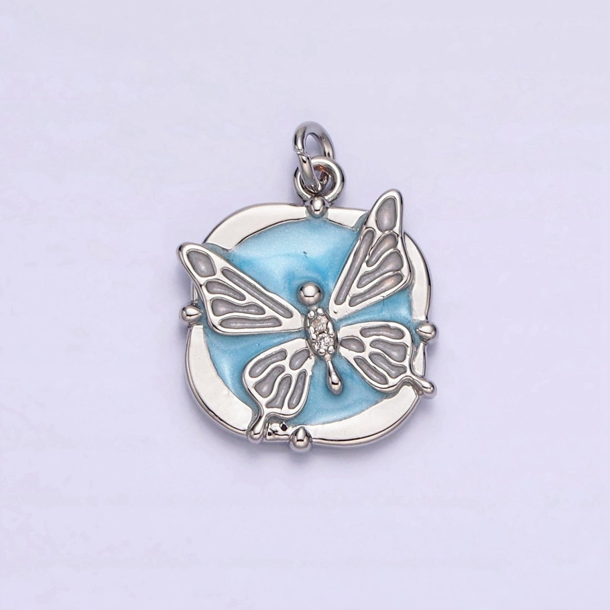 16K Gold Filled Butterfly White, Pink, Blue Sparkly Enamel Round Square Charm in Gold & Silver | AC1549 - AC1554 - DLUXCA