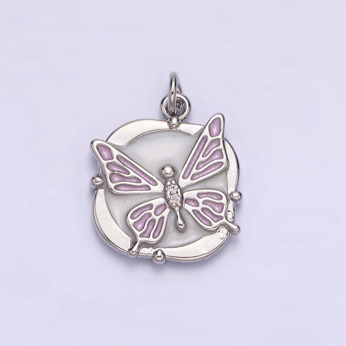 16K Gold Filled Butterfly White, Pink, Blue Sparkly Enamel Round Square Charm in Gold & Silver | AC1549 - AC1554 - DLUXCA