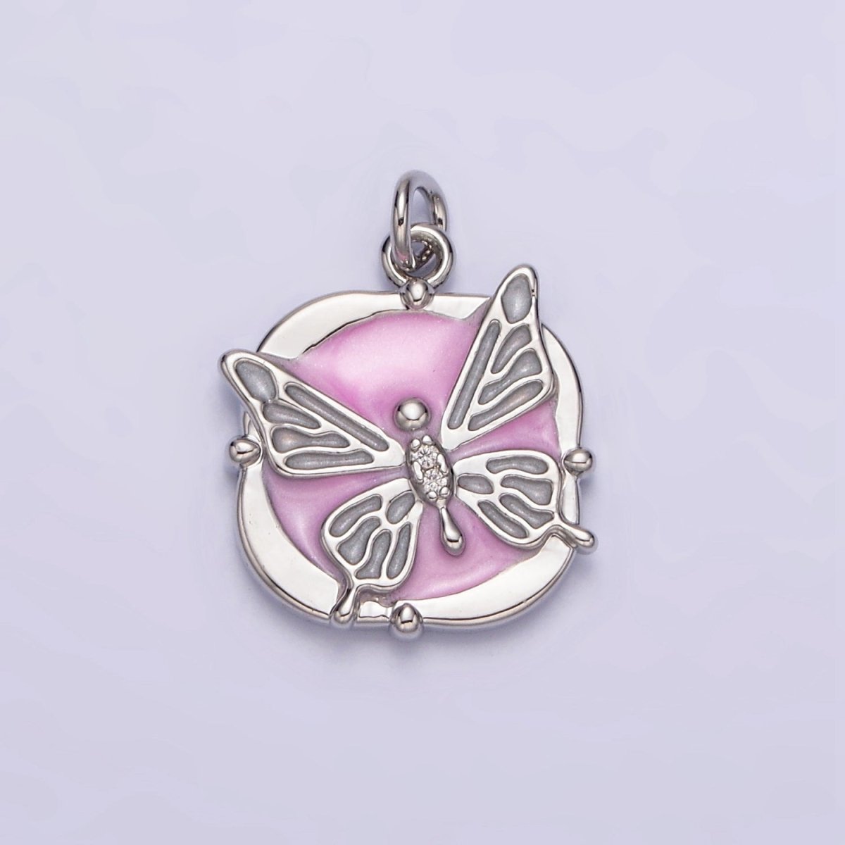 16K Gold Filled Butterfly White, Pink, Blue Sparkly Enamel Round Square Charm in Gold & Silver | AC1549 - AC1554 - DLUXCA