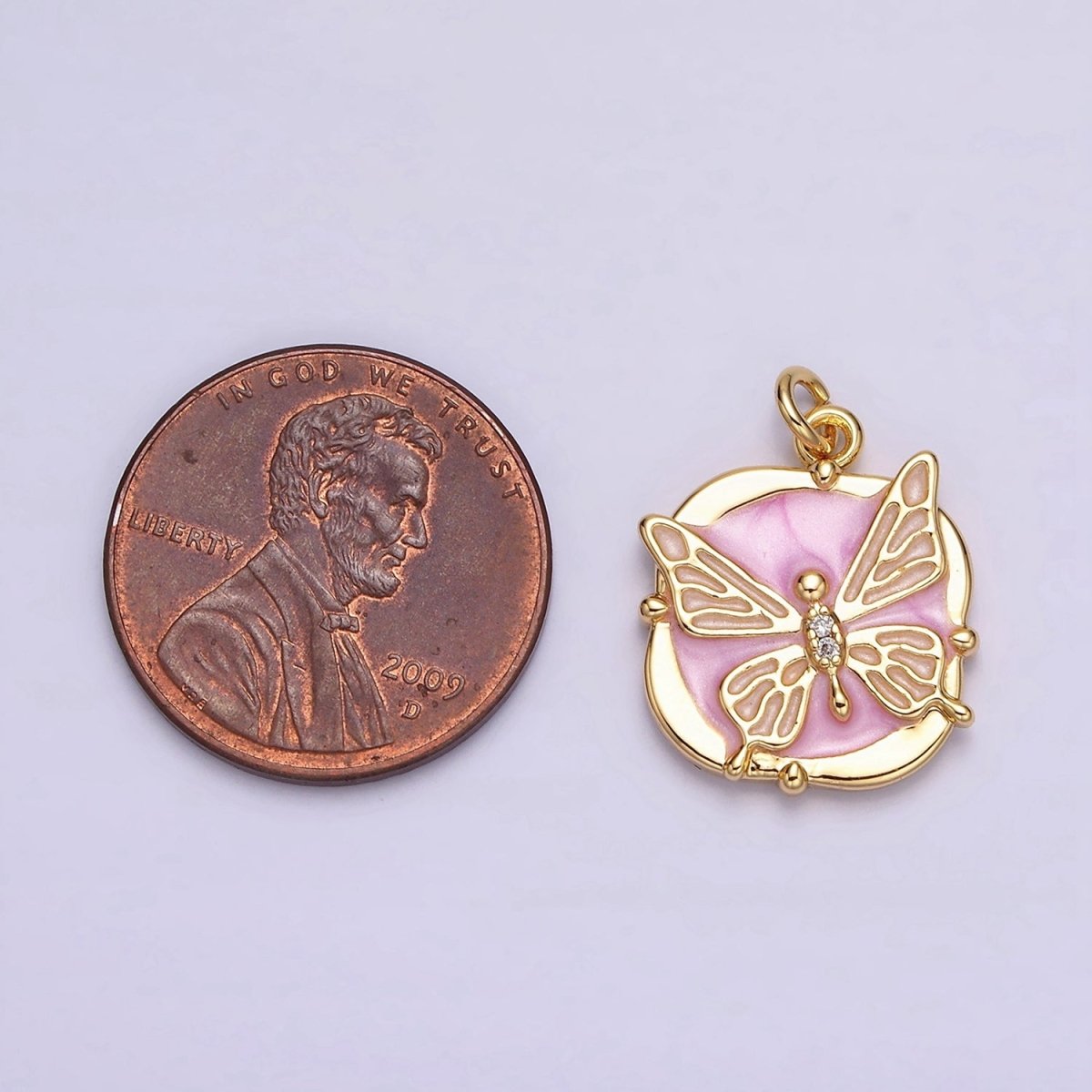 16K Gold Filled Butterfly White, Pink, Blue Sparkly Enamel Round Square Charm in Gold & Silver | AC1549 - AC1554 - DLUXCA