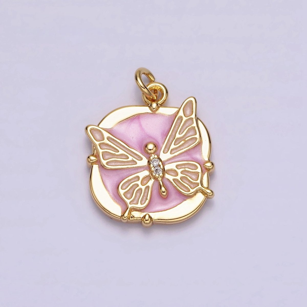 16K Gold Filled Butterfly White, Pink, Blue Sparkly Enamel Round Square Charm in Gold & Silver | AC1549 - AC1554 - DLUXCA