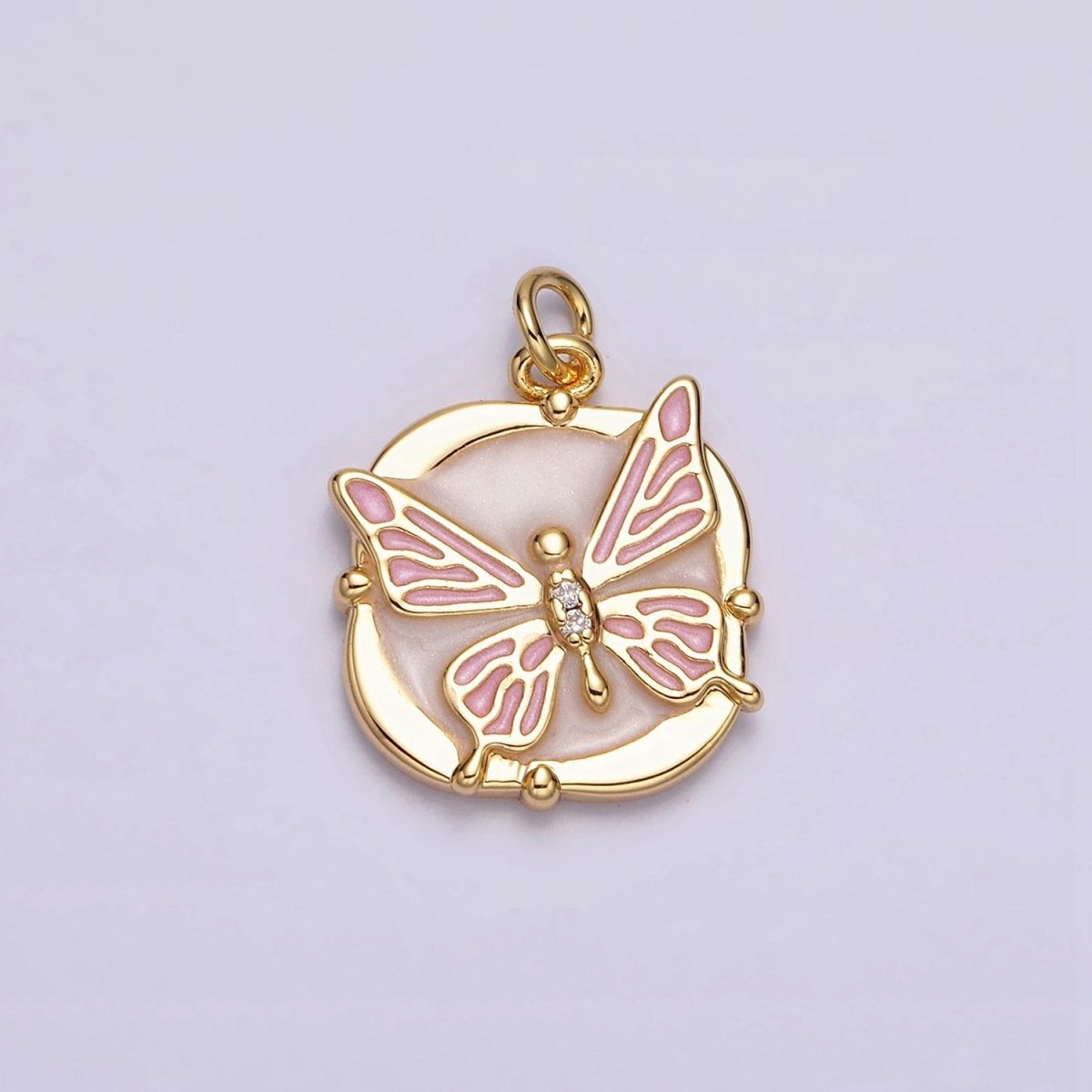 16K Gold Filled Butterfly White, Pink, Blue Sparkly Enamel Round Square Charm in Gold & Silver | AC1549 - AC1554 - DLUXCA