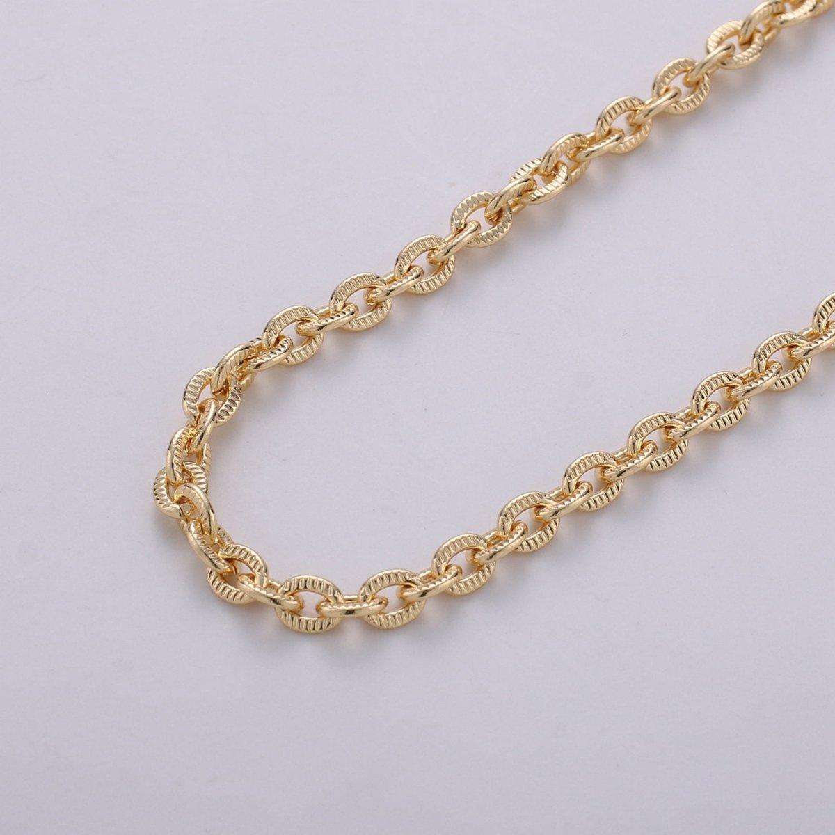 16K Gold Filled Cable Chain Twisted Texturized Chain, Elongated Oval Chain 3mm link Chain for Necklace Bracelet | ROLL-271 ROLL-269 Clearance Pricing - DLUXCA