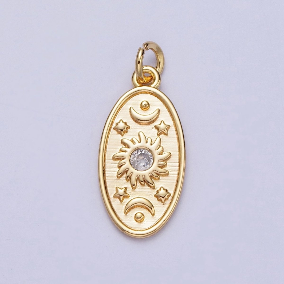 16K Gold Filled Celestial Cubic Zirconia Sun Star Crescent Moon Oval Charm | A-849 - DLUXCA