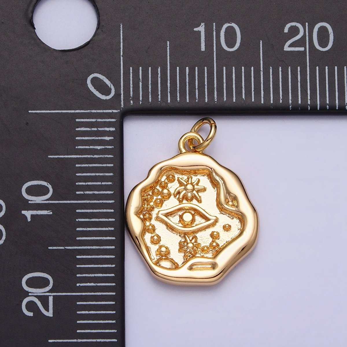 16K Gold Filled Celestial Evil Eye Stamped Abstract Add-On Charm in Gold & Silver | AC1249 AC1250 - DLUXCA