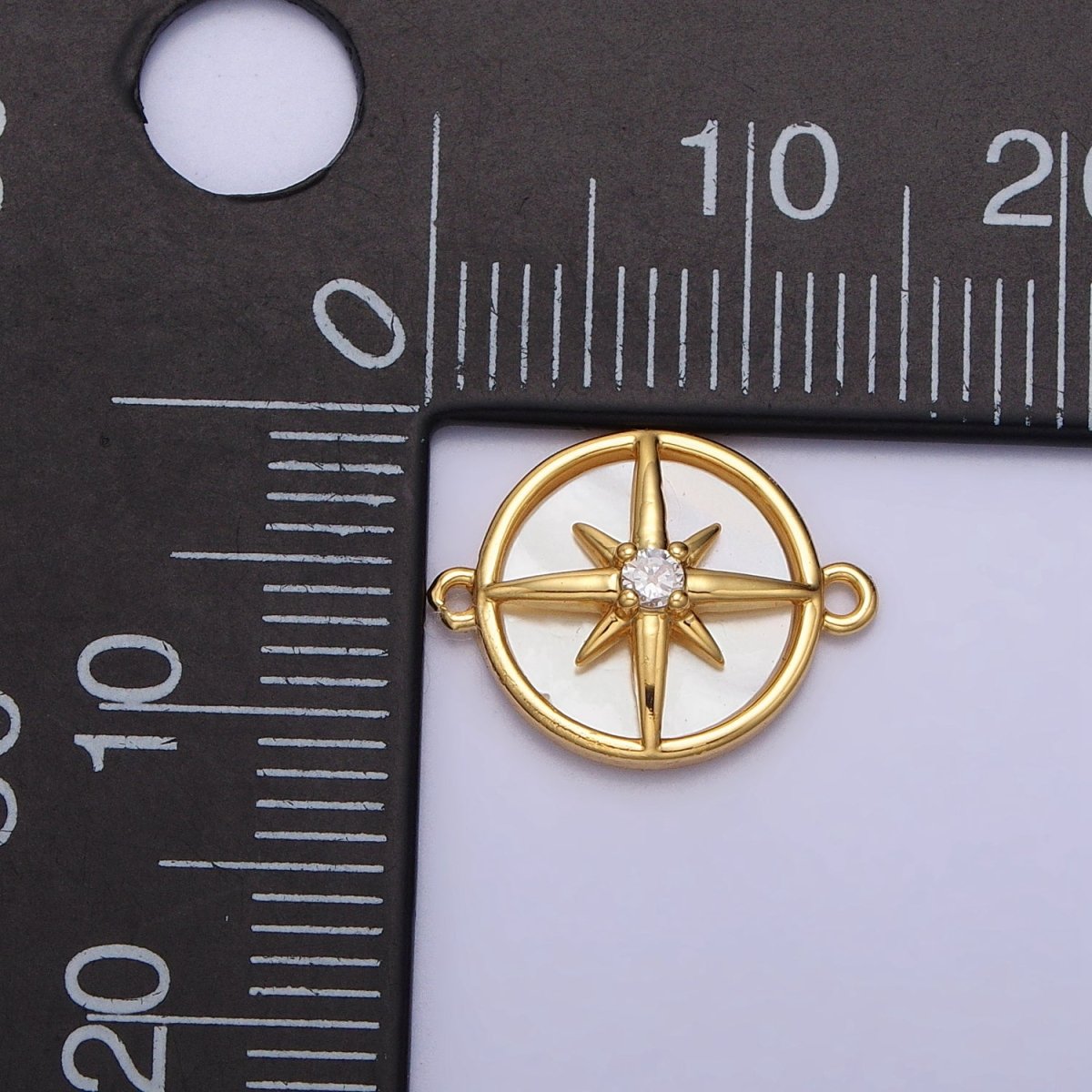 16K Gold Filled Celestial North Star CZ Shell Pearl Round Connector | AA1020 - DLUXCA