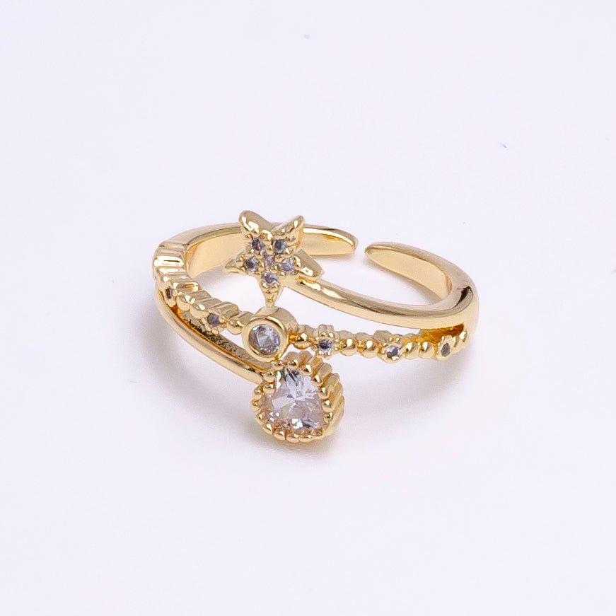 16K Gold Filled Celestial Star Clear CZ Triple Band Adjustable Ring | O-834 - DLUXCA