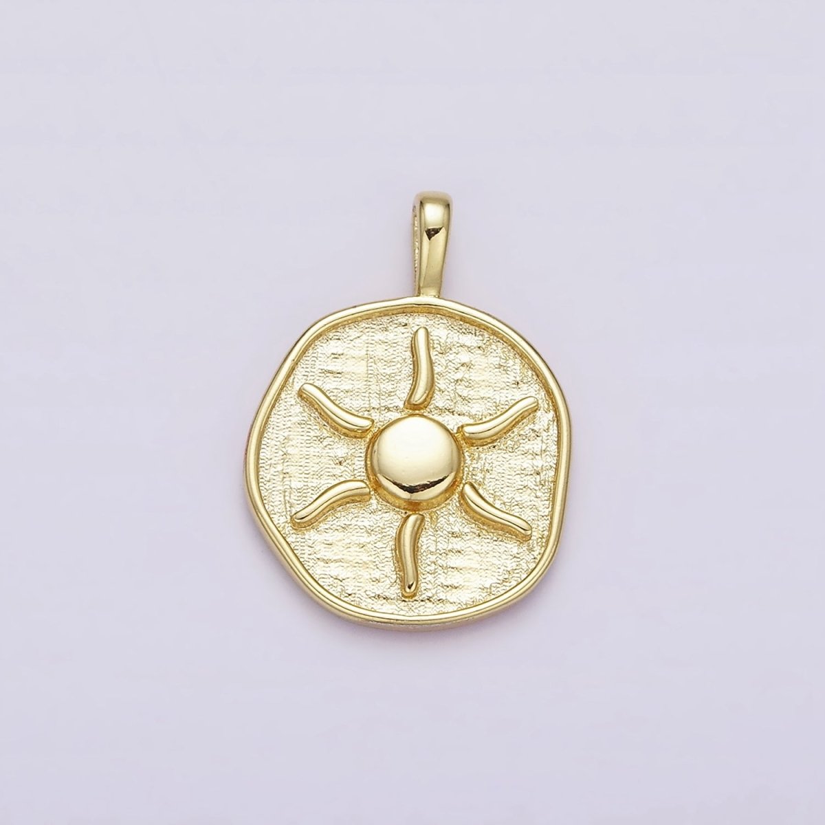 16K Gold Filled Celestial Sun Ray Round Stamped Pendant | AA630 - DLUXCA