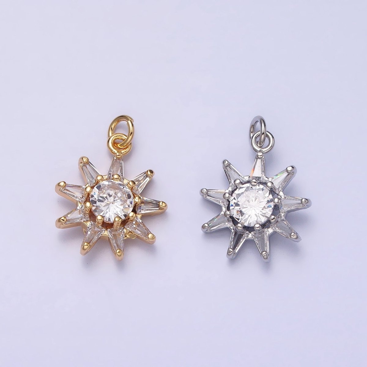 16K Gold Filled Celestial Sun Round Triangle CZ Charm in Gold & Silver | AC1233 AC1234 - DLUXCA