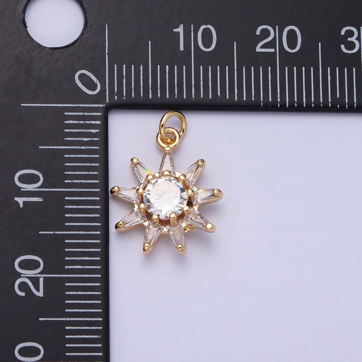 16K Gold Filled Celestial Sun Round Triangle CZ Charm in Gold & Silver | AC1233 AC1234 - DLUXCA