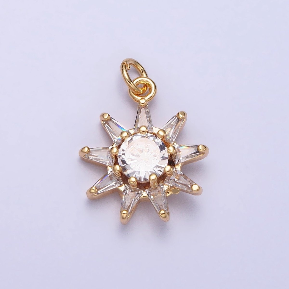 16K Gold Filled Celestial Sun Round Triangle CZ Charm in Gold & Silver | AC1233 AC1234 - DLUXCA