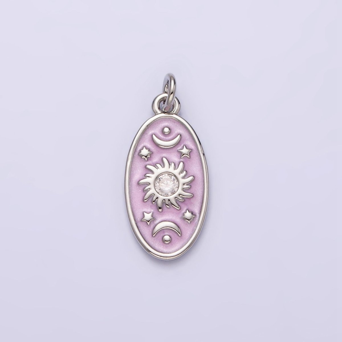 16K Gold Filled Celestial Sun Star Crescent Moon White, Blue, Pink Sparkly Enamel Oval Charm in Gold & Silver | AC1336 - AC1341 - DLUXCA