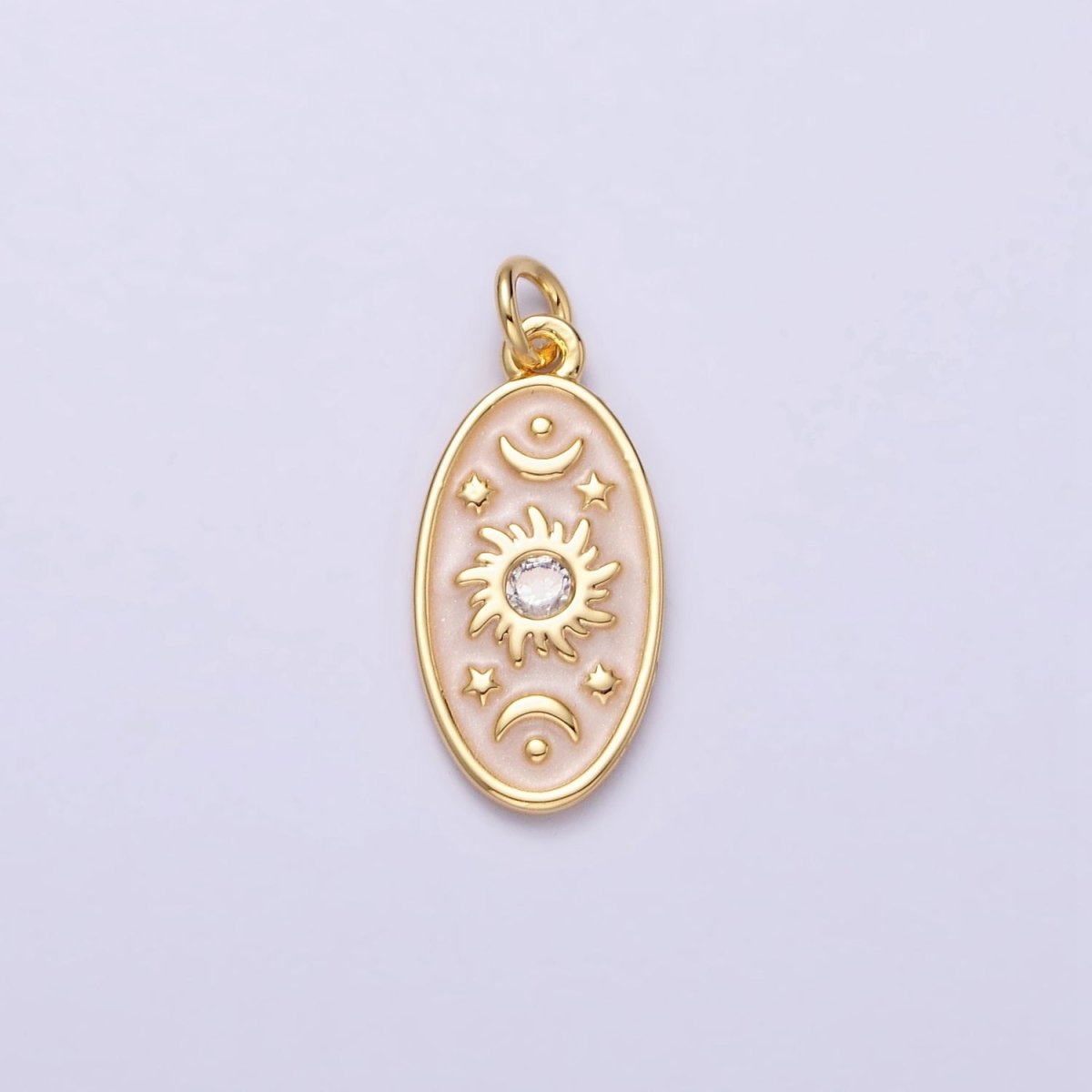 16K Gold Filled Celestial Sun Star Crescent Moon White, Blue, Pink Sparkly Enamel Oval Charm in Gold & Silver | AC1336 - AC1341 - DLUXCA