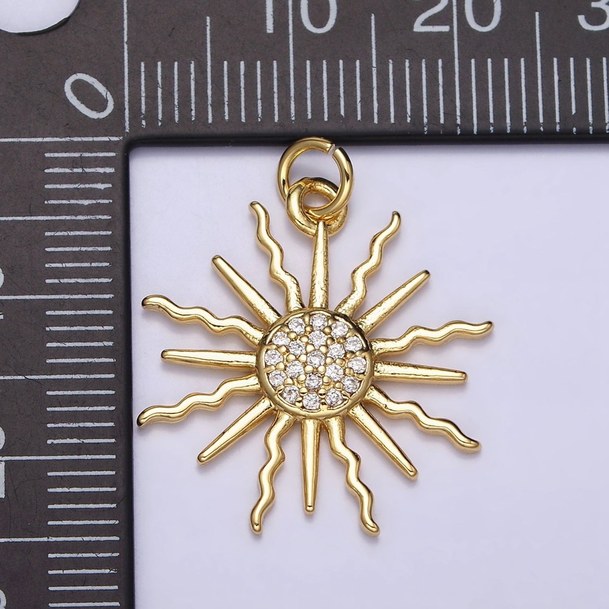 16K Gold Filled Celestial Sun Wiggly Ray Beam Micro Paved CZ Charm | AC1175 - DLUXCA