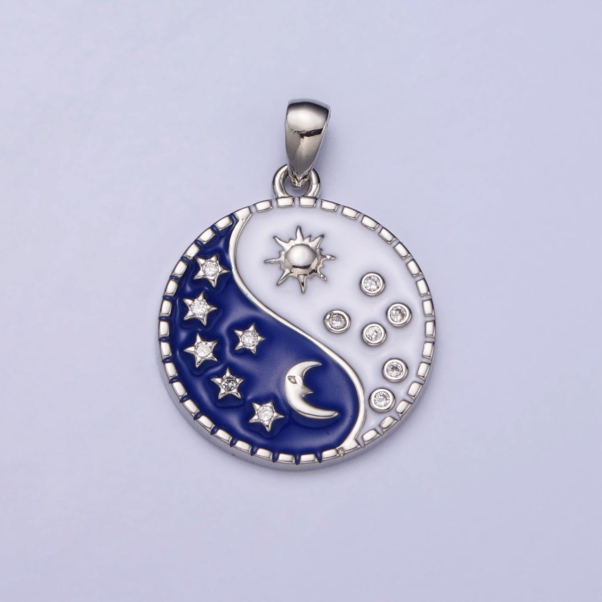 16K Gold Filled Celestial Yin Yang CZ Star White Sun Blue Moon Enamel Pendant in Gold & Silver | AA533 AA534 - DLUXCA