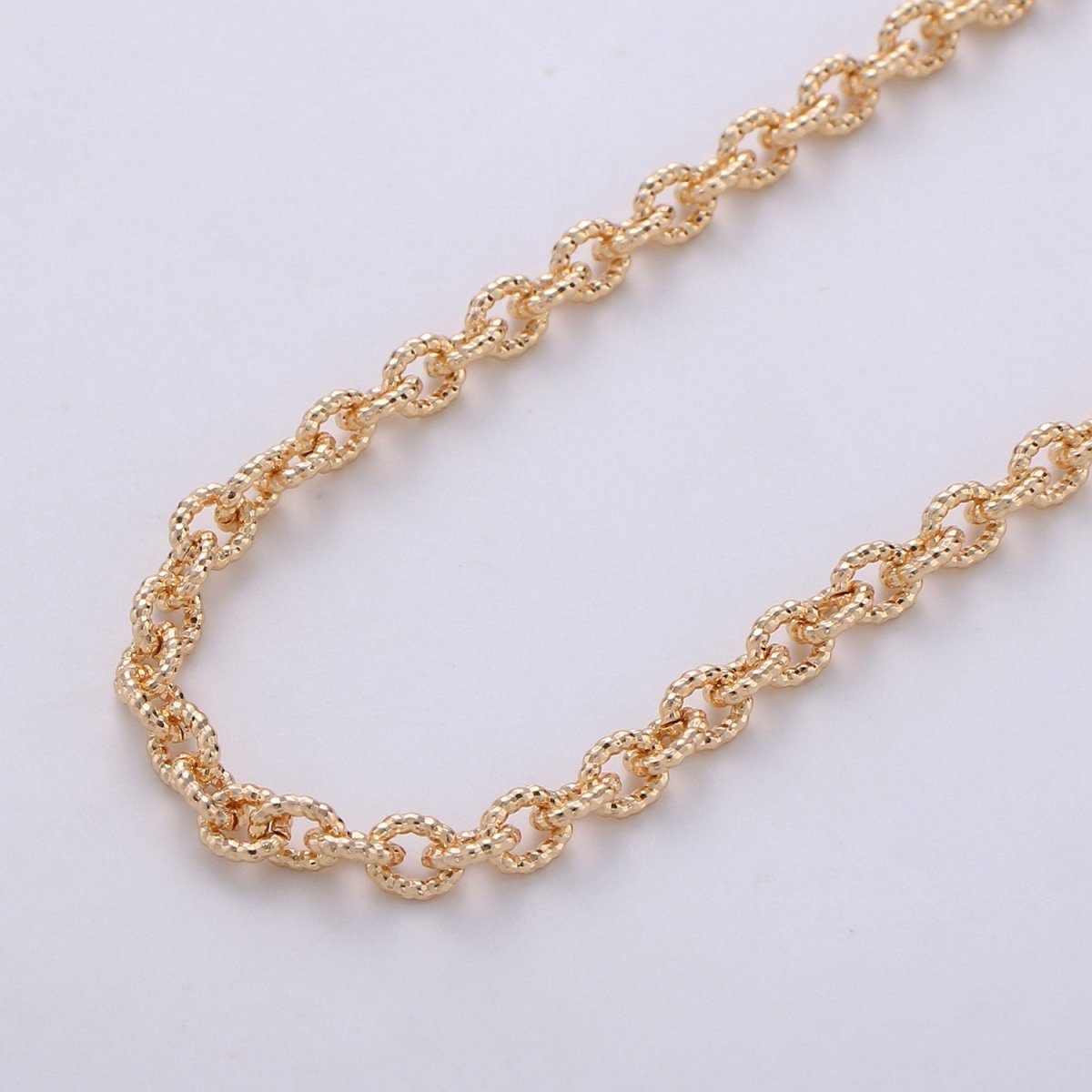 16K Gold Filled Chain, Textured Cable Unique Rolo Chain, 6mm Unfinished Chain by Yard | ROLL-268 Clearance Pricing - DLUXCA
