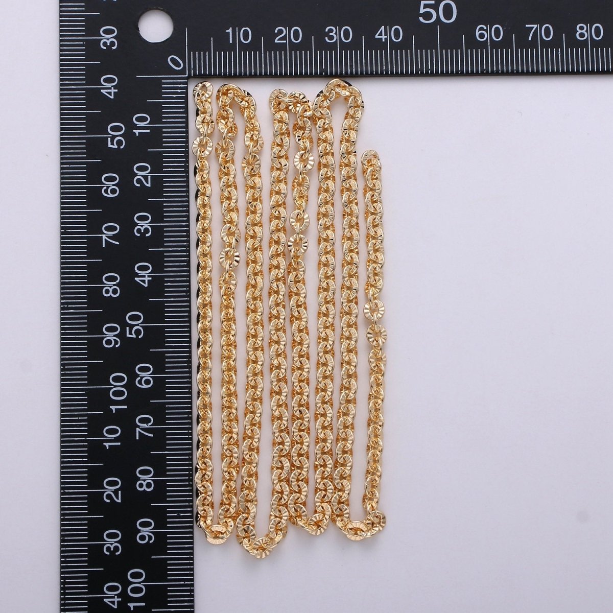 16K Gold Filled Chain, Textured Unique ROLO Unfinished Chain, Width 4mm For Necklace, Bracelet, Anklet, Jewelry Component | ROLL-265 Clearance Pricing - DLUXCA