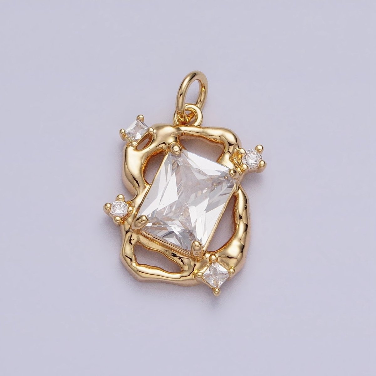 16K Gold Filled Clear Baguette CZ Hammered Abstract Open Charm in Gold & Silver | AC956 AC957 - DLUXCA