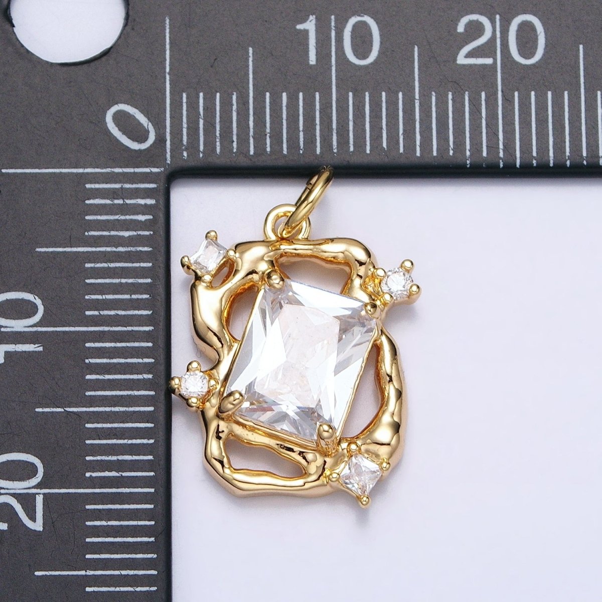 16K Gold Filled Clear Baguette CZ Hammered Abstract Open Charm in Gold & Silver | AC956 AC957 - DLUXCA