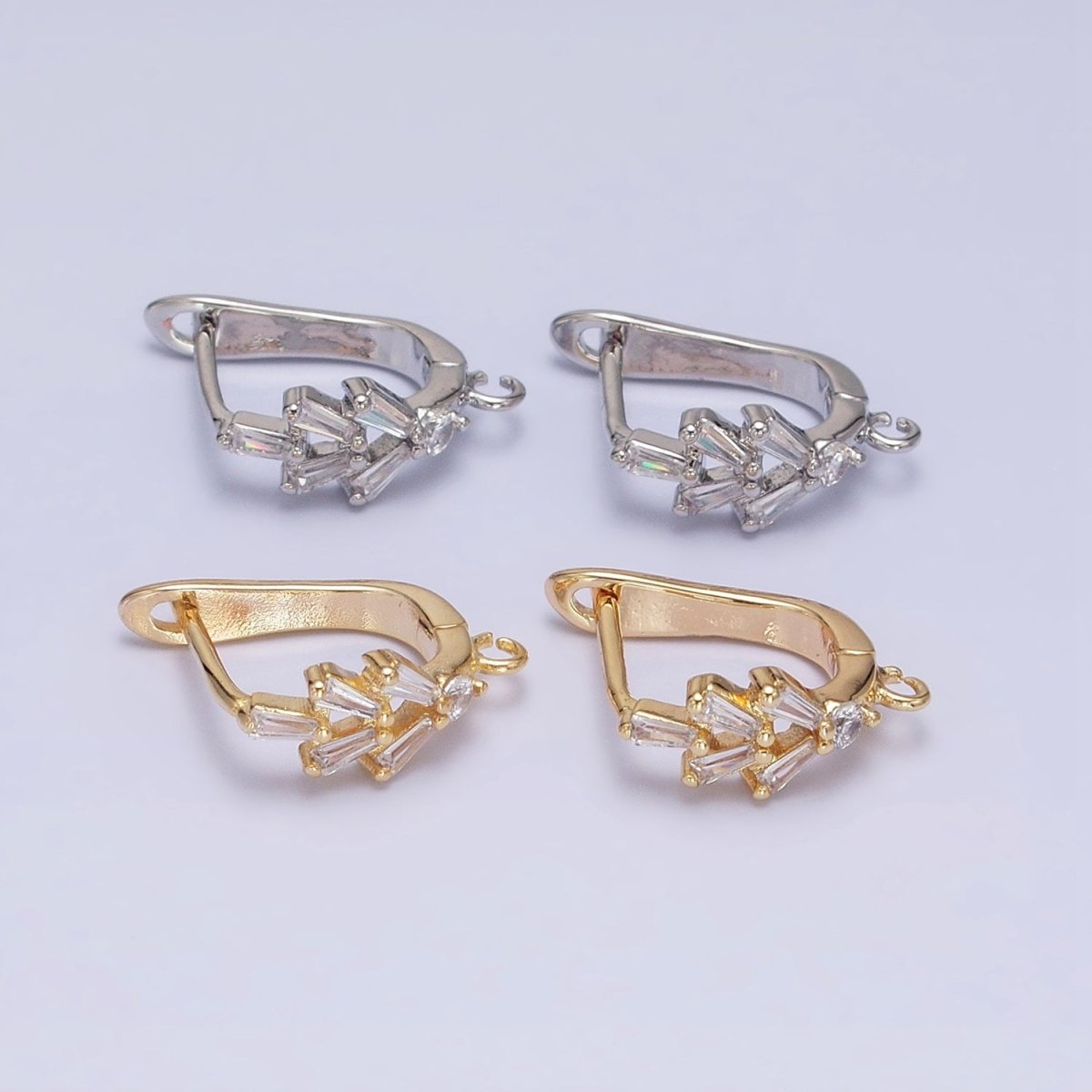 16K Gold Filled Clear Baguette CZ Open Loop English Lock Earrings in Gold & Silver | Z-237 Z-238 - DLUXCA