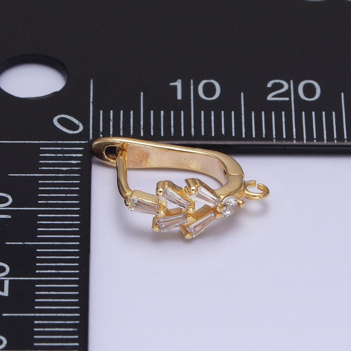 16K Gold Filled Clear Baguette CZ Open Loop English Lock Earrings in Gold & Silver | Z-237 Z-238 - DLUXCA