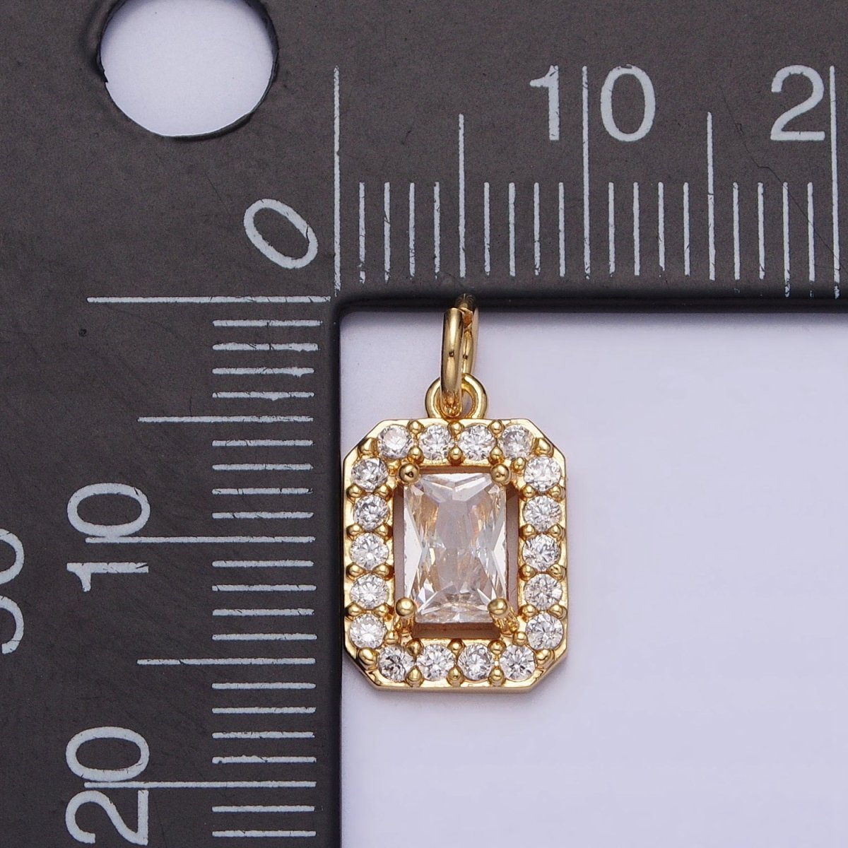 16K Gold Filled Clear Baguette Micro Paved CZ Add-On Charm in Gold & Silver | AC1191 AC1192 - DLUXCA