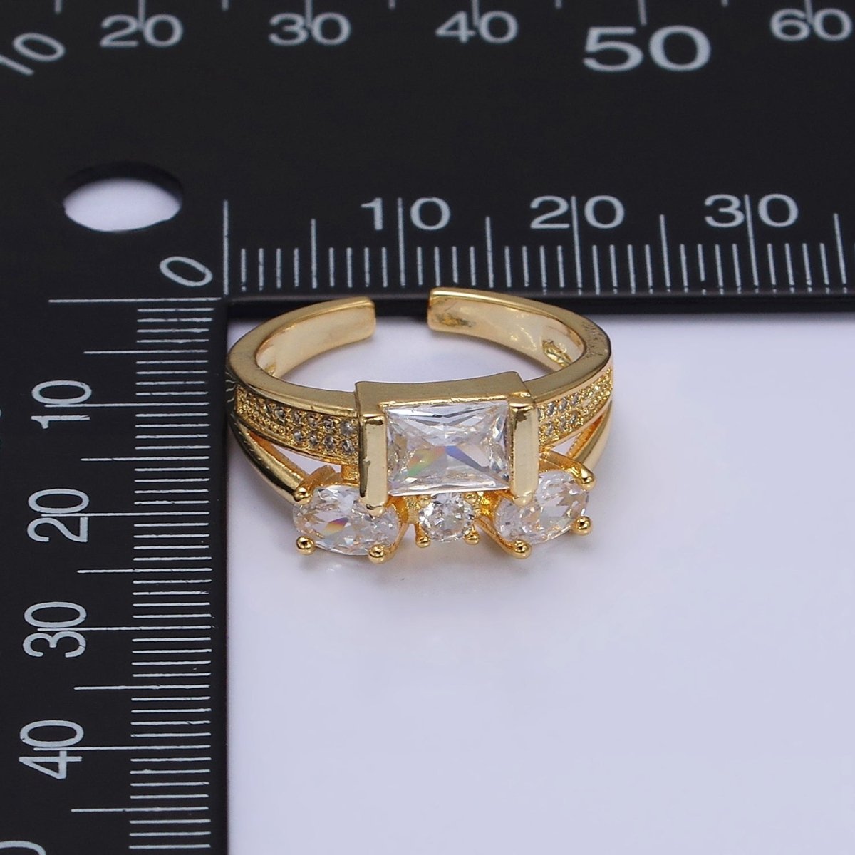 16K Gold Filled Clear Baguette Oval Micro Paved Double Band Ring in Gold & Silver | O-1611 O-1612 - DLUXCA