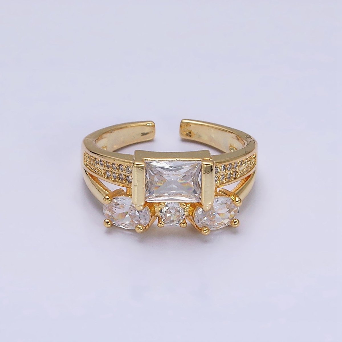16K Gold Filled Clear Baguette Oval Micro Paved Double Band Ring in Gold & Silver | O-1611 O-1612 - DLUXCA