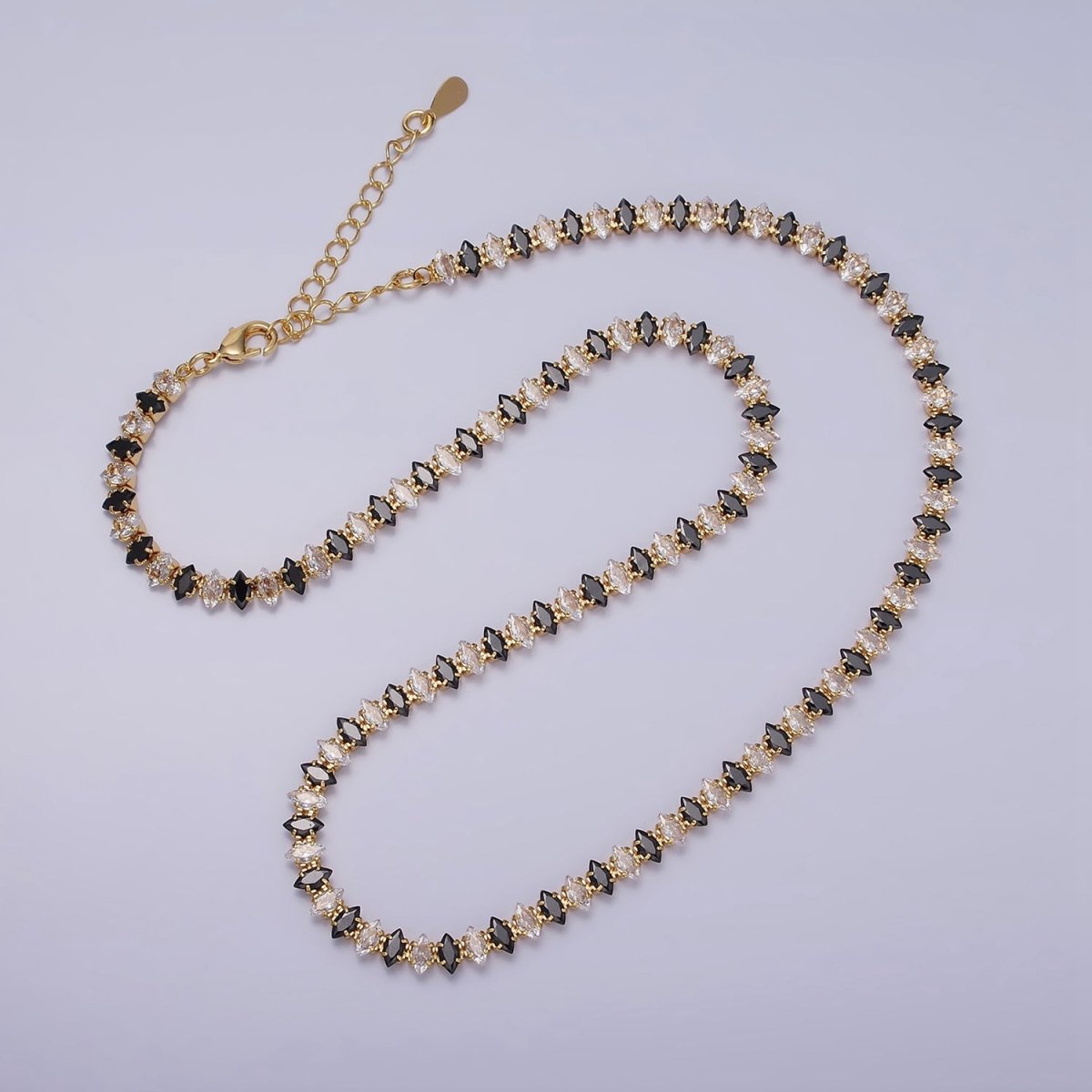 16K Gold Filled Clear, Black, Checkered 5mm Marquise CZ 17 Inch Tennis Chain Necklace | WA-1767 - WA-1769 Clearance Pricing - DLUXCA