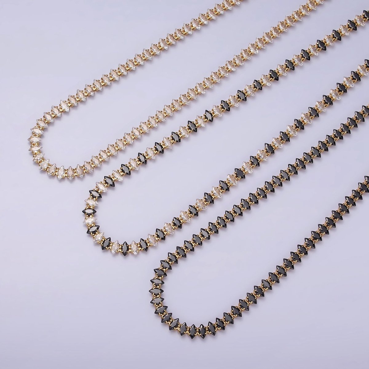 16K Gold Filled Clear, Black, Checkered 5mm Marquise CZ 17 Inch Tennis Chain Necklace | WA-1767 - WA-1769 Clearance Pricing - DLUXCA