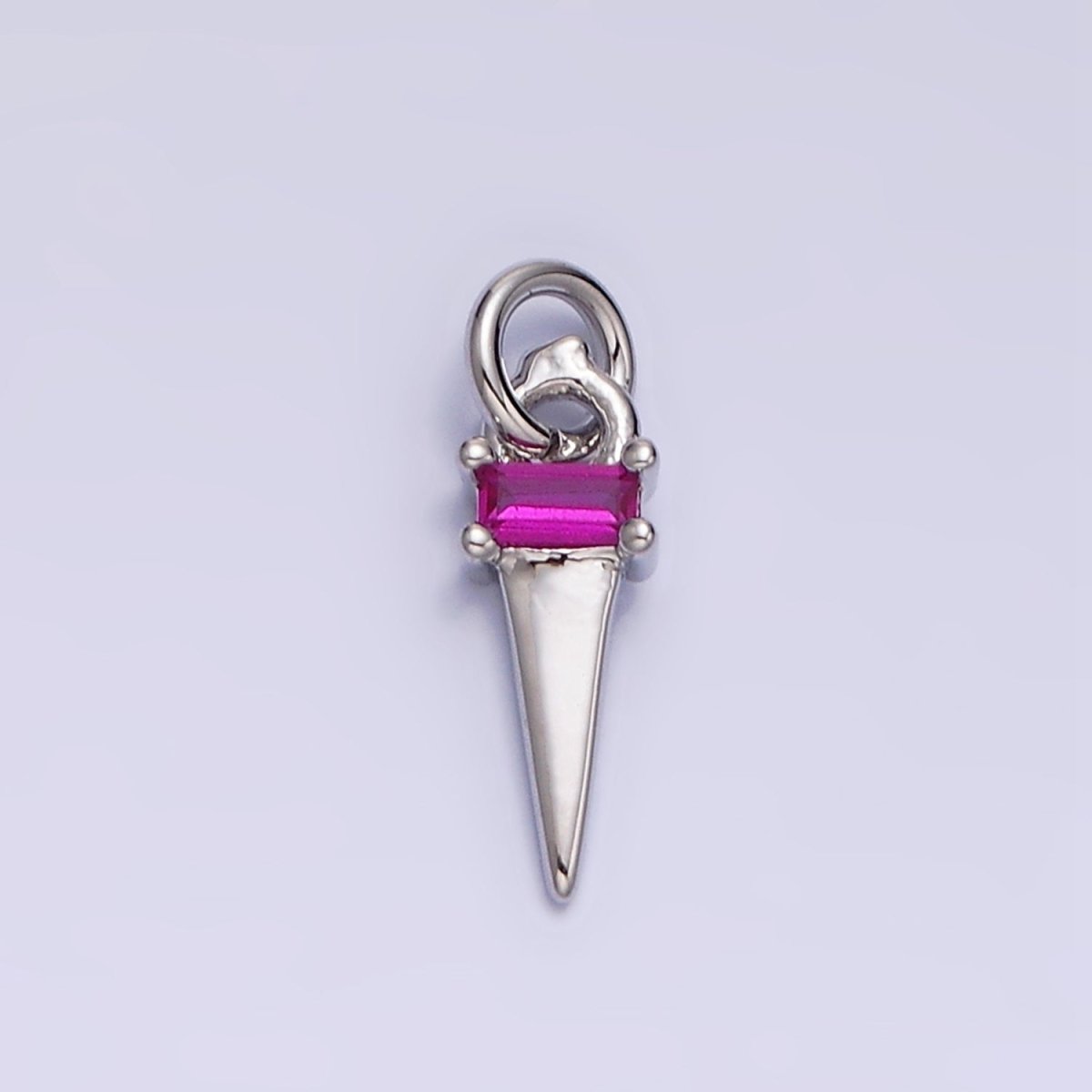 16K Gold Filled Clear, Blue, Fuchsia, Green, Black Baguette CZ Triangle Add-On Charm in Gold & Silver - DLUXCA