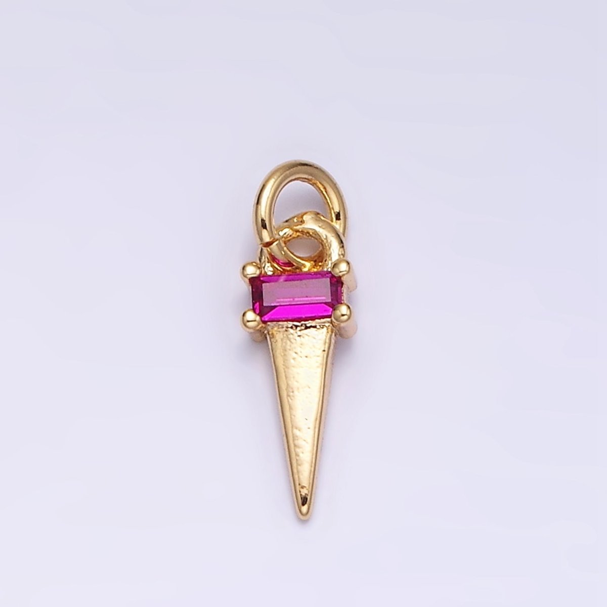 16K Gold Filled Clear, Blue, Fuchsia, Green, Black Baguette CZ Triangle Add-On Charm in Gold & Silver - DLUXCA