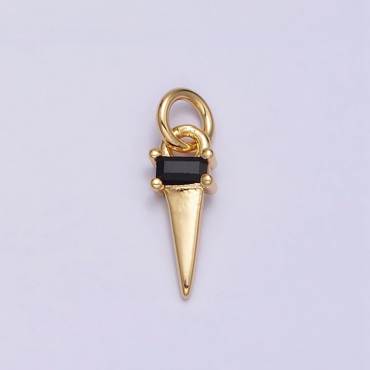 16K Gold Filled Clear, Blue, Fuchsia, Green, Black Baguette CZ Triangle Add-On Charm in Gold & Silver - DLUXCA