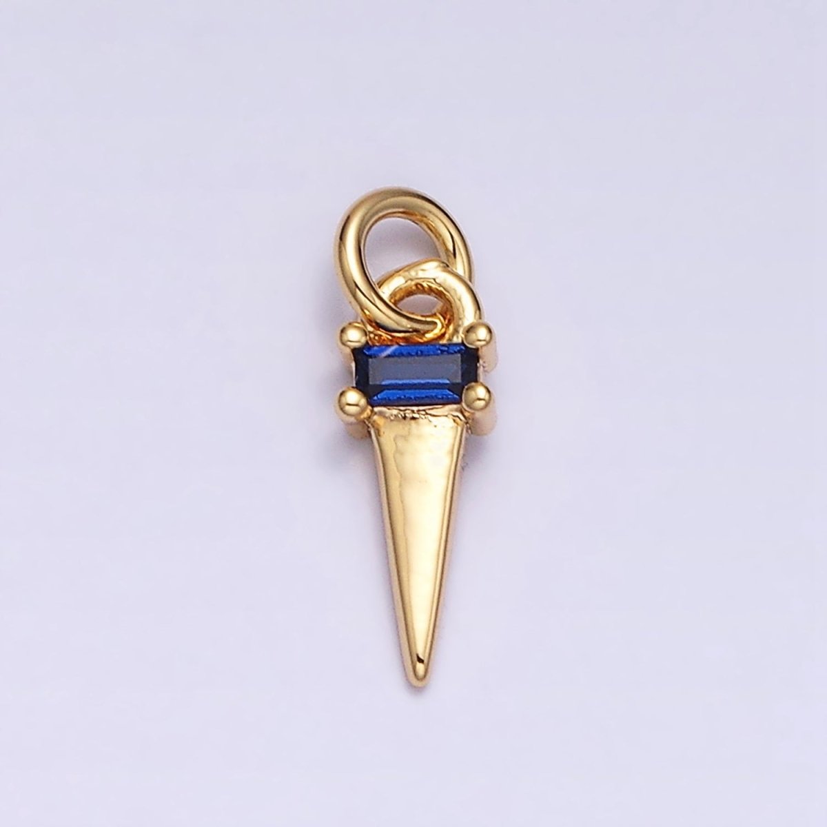 16K Gold Filled Clear, Blue, Fuchsia, Green, Black Baguette CZ Triangle Add-On Charm in Gold & Silver - DLUXCA