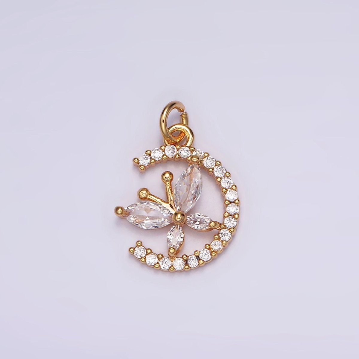 16K Gold Filled Clear Butterfly CZ Micro Paved Circular Open Charm | AG103 - DLUXCA