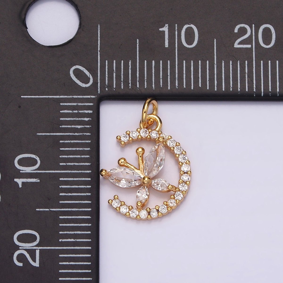 16K Gold Filled Clear Butterfly CZ Micro Paved Circular Open Charm | AG103 - DLUXCA