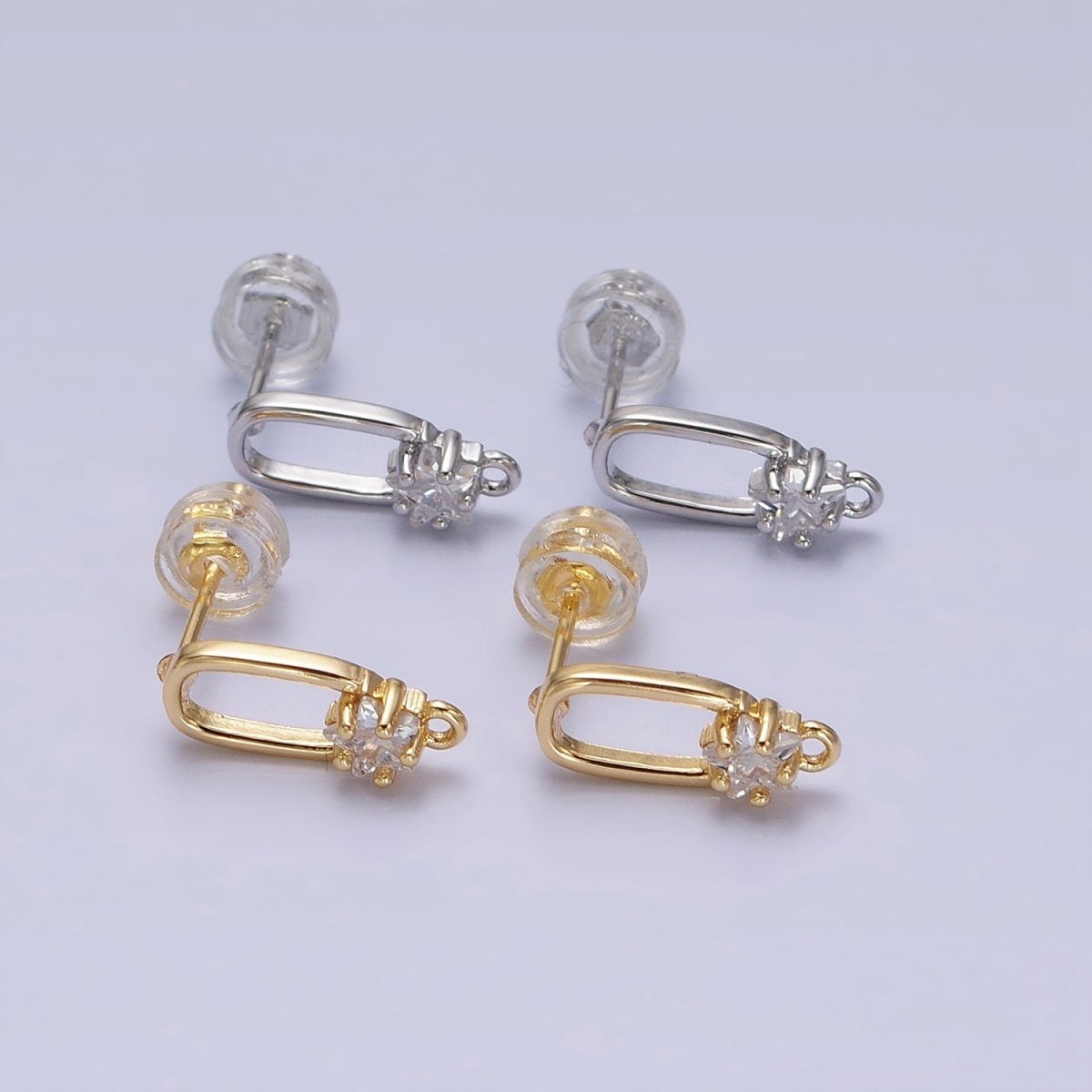 16K Gold Filled Clear Celestial Star CZ Open Loop Oblong Stud Earrings Supply in Silver & Gold | Z-211 Z-222 - DLUXCA
