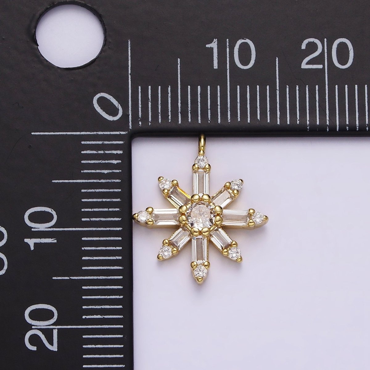 16K Gold Filled Clear CZ Baguette Celestial Sun Flower Charm | N962 - DLUXCA