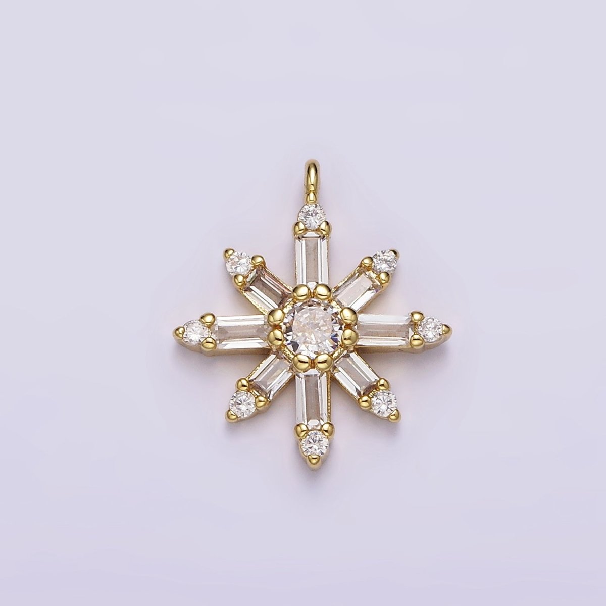 16K Gold Filled Clear CZ Baguette Celestial Sun Flower Charm | N962 - DLUXCA