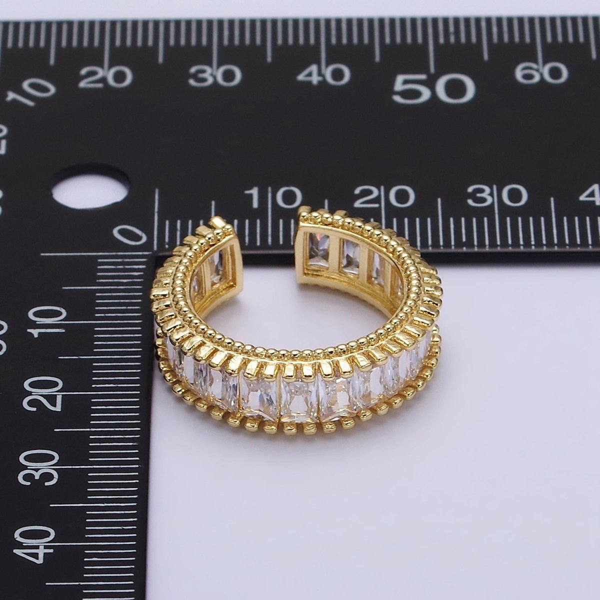 16K Gold Filled Clear CZ Baguette Lined Band Ring | O-008 - DLUXCA