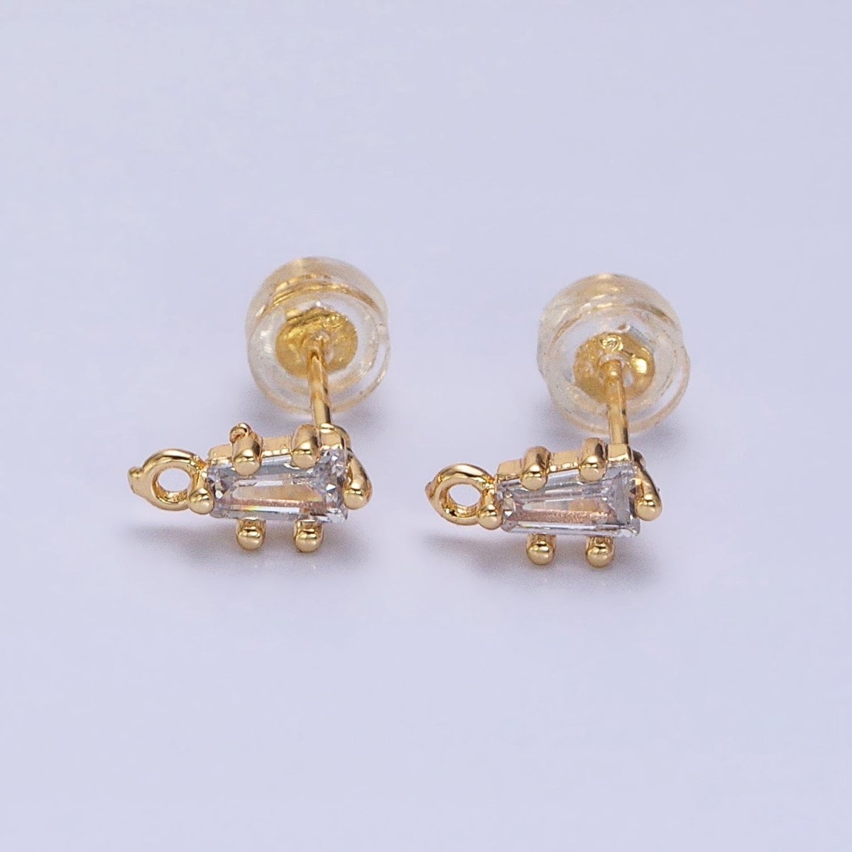 16K Gold Filled Clear CZ Baguette Triangle Open Loop Stud Earrings Supply in Gold & Silver | Z-373 Z-374 - DLUXCA