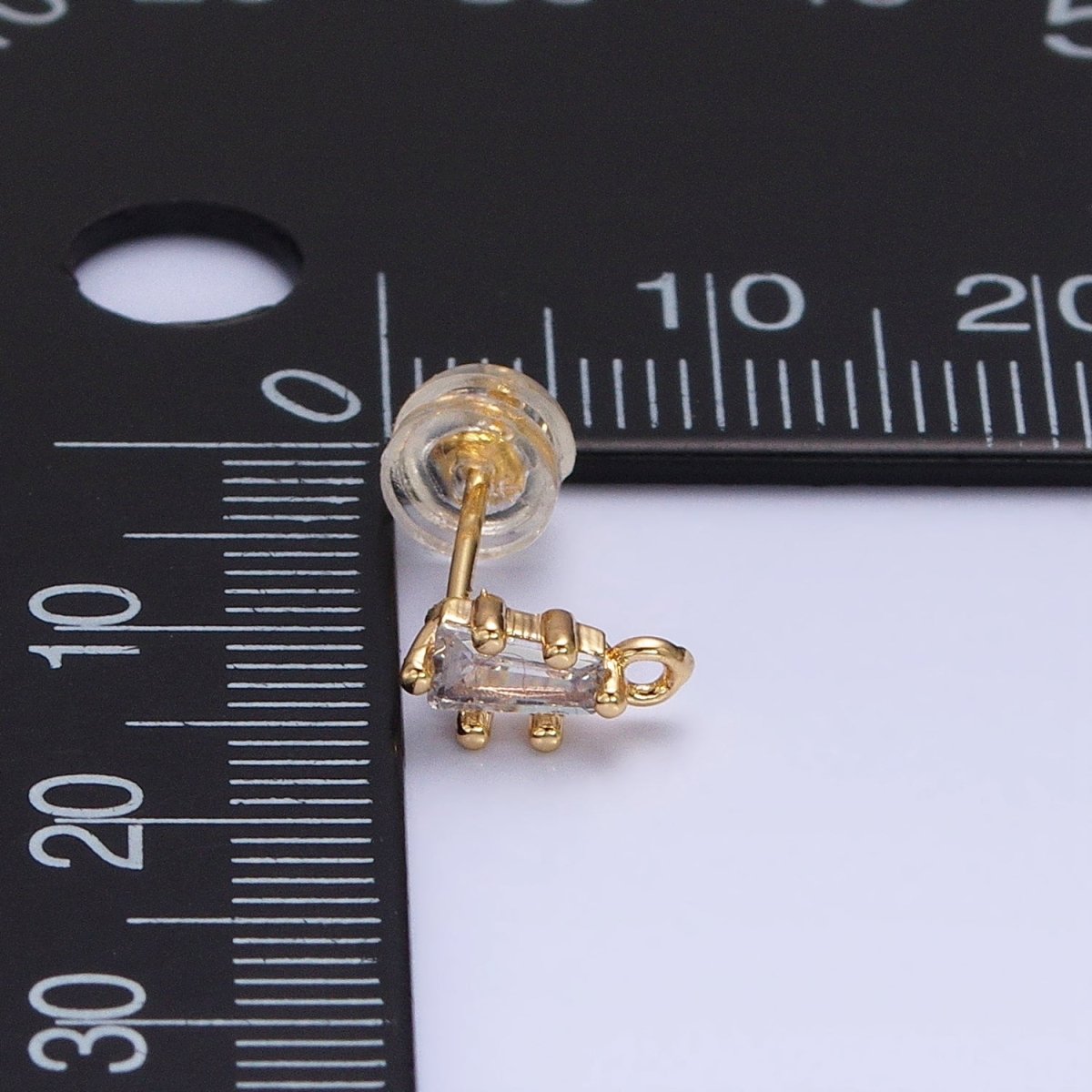 16K Gold Filled Clear CZ Baguette Triangle Open Loop Stud Earrings Supply in Gold & Silver | Z-373 Z-374 - DLUXCA