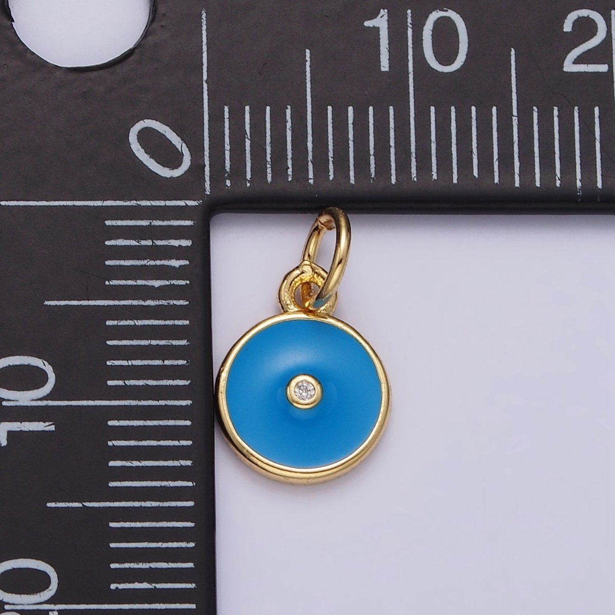 16K Gold Filled Clear CZ Blue Enamel Round Add-On Charm | N1099 - DLUXCA