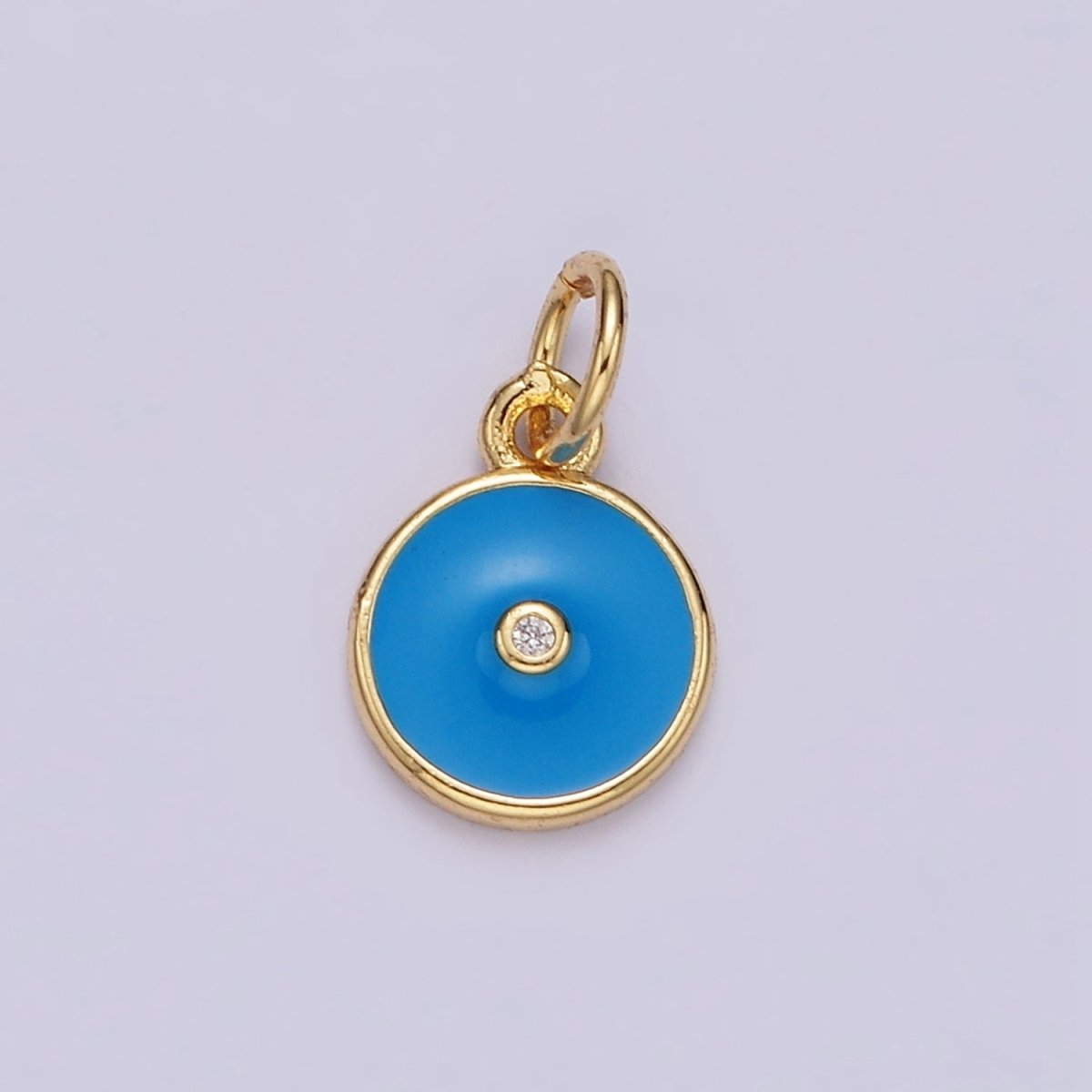 16K Gold Filled Clear CZ Blue Enamel Round Add-On Charm | N1099 - DLUXCA